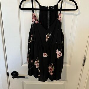 Torrid Asymmetrical Pink Floral Black Tank Top